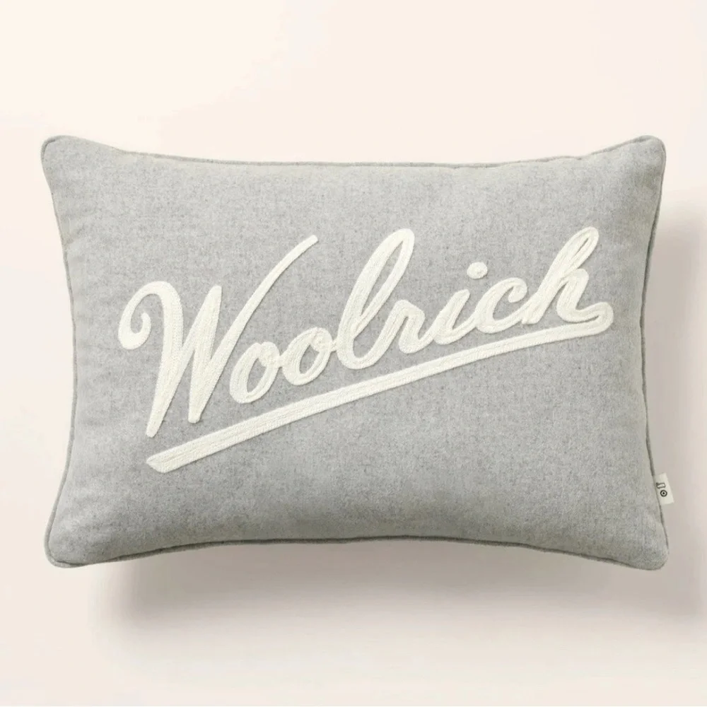 Woolrich × Target - Gray & White Embroidered Logo Lumbar Toss Pillow Ltd Edition